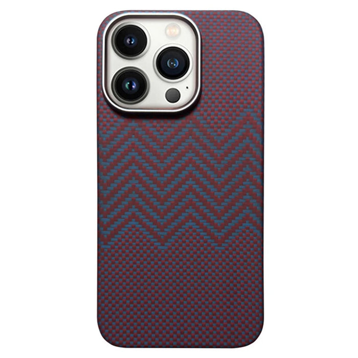 For iPhone 15 Pro Case Compatible with MagSafe Aramid Fiber Flame Resistant Phone Cover - M-Wave Texture  /  Red - 1