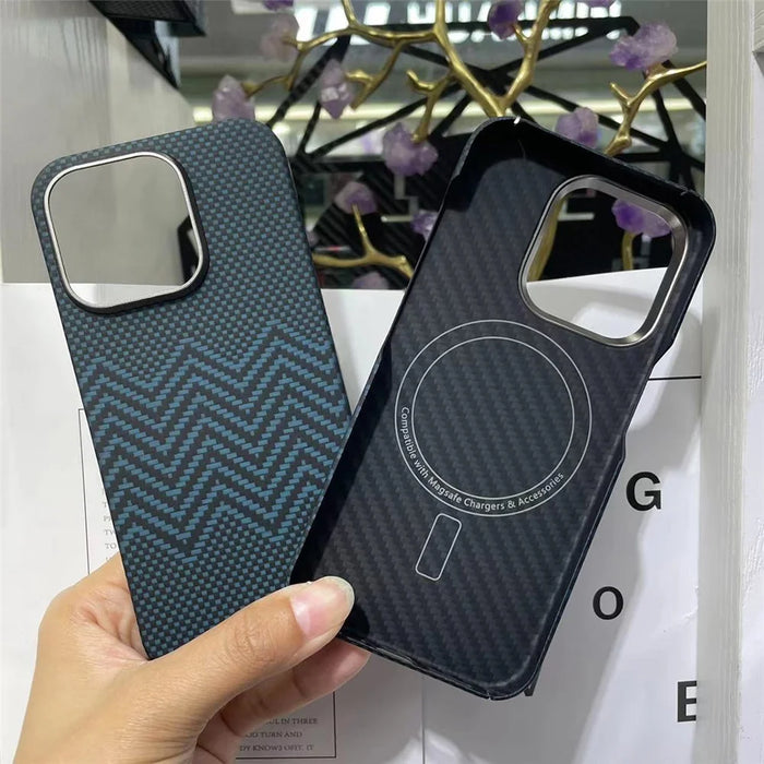 For iPhone 15 Pro Case Compatible with MagSafe Aramid Fiber Flame Resistant Phone Cover - M-Wave Texture  /  Red - 3