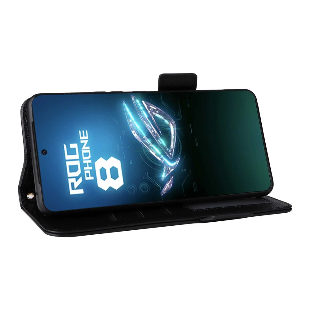 For Asus ROG Phone 8 5G / ROG Phone 8 Pro 5G Case with Wrist Strap Litchi Texture PU Leather Wallet Phone Cover - Black - 3