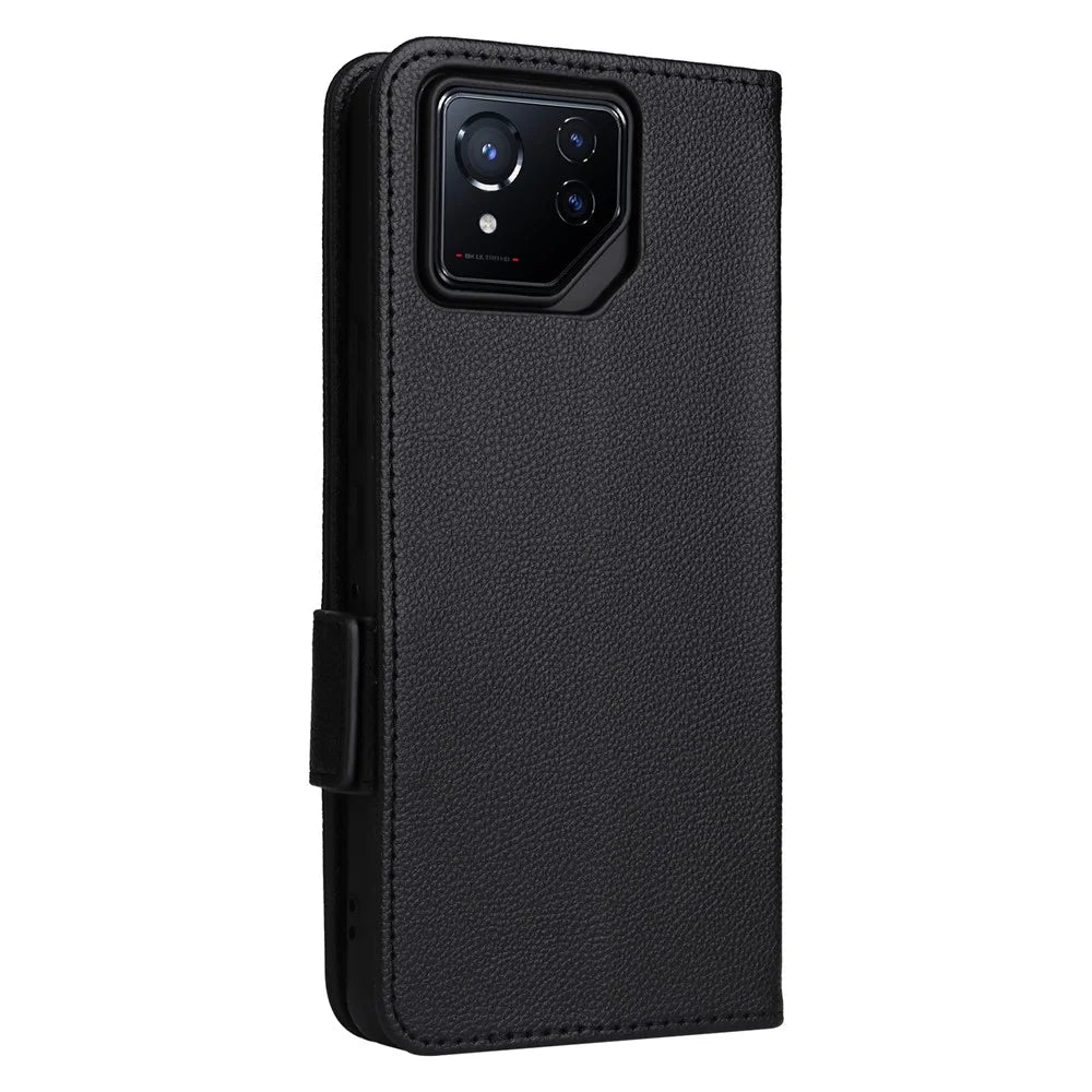 For Asus ROG Phone 8 5G / ROG Phone 8 Pro 5G Case with Wrist Strap Litchi Texture PU Leather Wallet Phone Cover - Black - 6