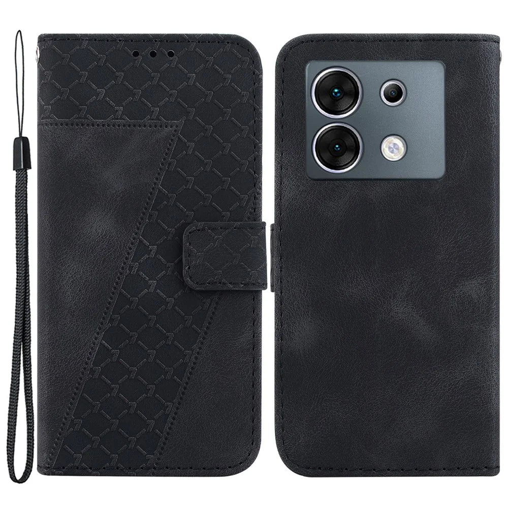 For Infinix Zero 30 5G Case PU Leather 7-Shape Imprinted Cell Phone Stand Cover - Black - 1