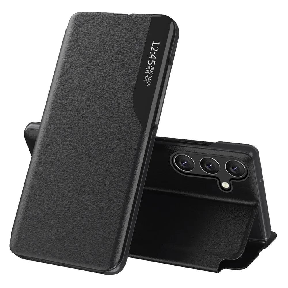 For Samsung Galaxy A25 5G (Global) (161mm) Case View Window PU Leather Stand Cover - Black - 1