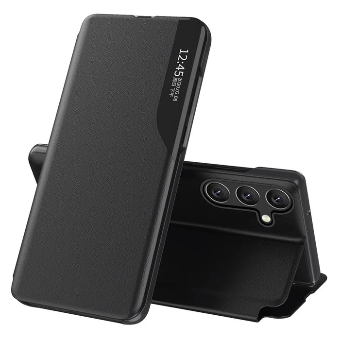 For Samsung Galaxy A25 5G (Global) (161mm) Case View Window PU Leather Stand Cover - Black - 1