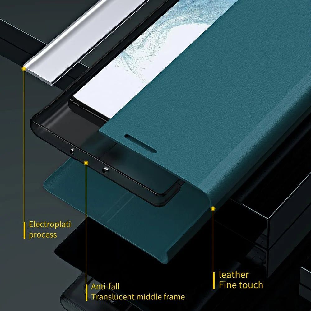 For Samsung Galaxy A25 5G (Global) (161.0 x 76.5 x 8.3mm) Case Drop-proof PC Shell+Leather Stand Phone Cover - Green - 4