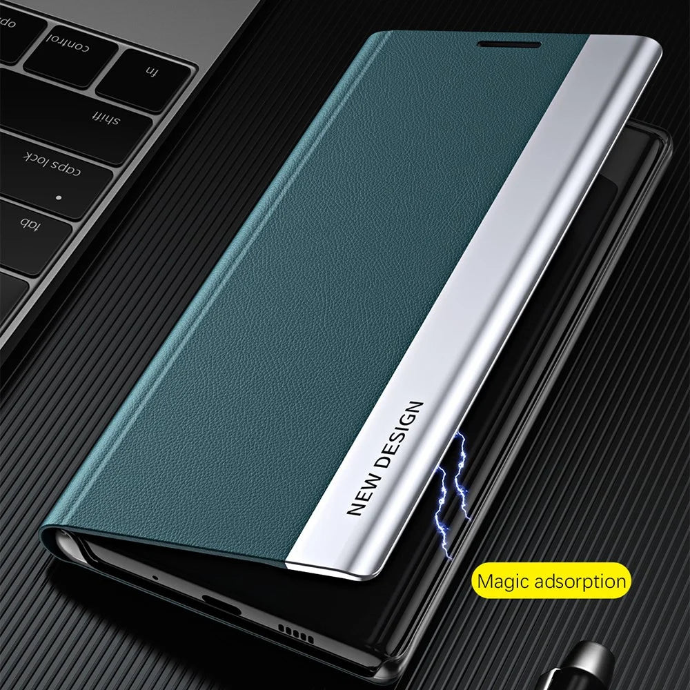 For Samsung Galaxy A25 5G (Global) (161.0 x 76.5 x 8.3mm) Case Drop-proof PC Shell+Leather Stand Phone Cover - Green - 6