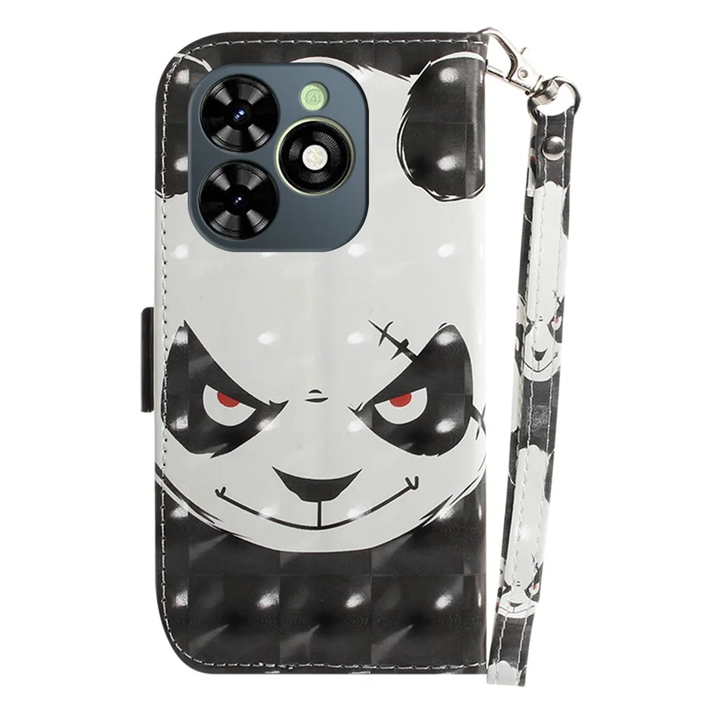 For Infinix Smart 8 4G / Smart 8 HD 4G / Hot 40i Cover Stylish Printed Leather Phone Case with Strap - Angry Panda - 7