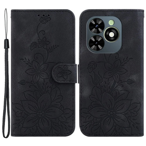 For Infinix Smart 8 4G / Smart 8 HD 4G / Hot 40i PU Leather Phone Case Imprinted Flower Wallet Cover - Black - 1