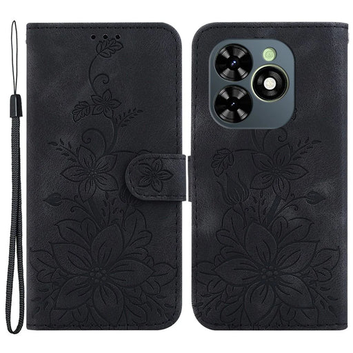 For Infinix Smart 8 4G / Smart 8 HD 4G / Hot 40i PU Leather Phone Case Imprinted Flower Wallet Cover - Black - 1