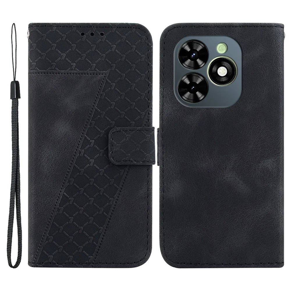 For TECNO Spark Go 2024 4G / Spark 20 / Spark 20C / Pop 8 Case 7-Shape Imprint Leather Phone Wallet Cover - Black - 1