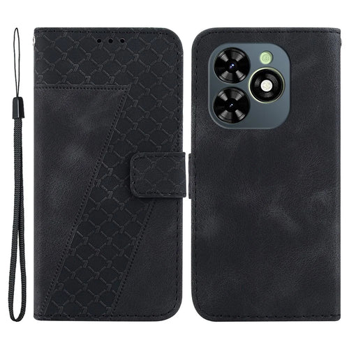 For TECNO Spark Go 2024 4G / Spark 20 / Spark 20C / Pop 8 Case 7-Shape Imprint Leather Phone Wallet Cover - Black - 1