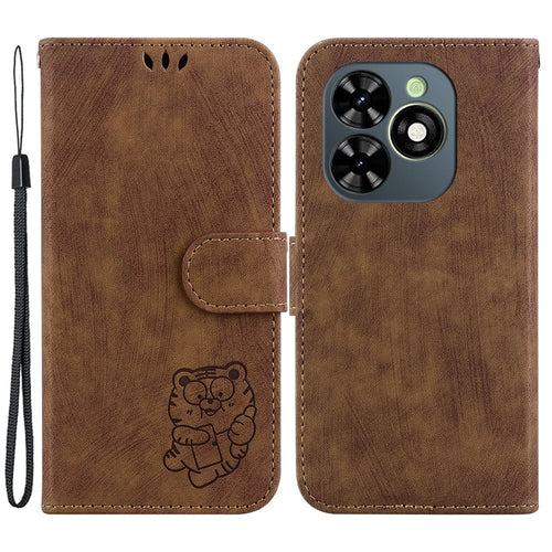 For TECNO Spark Go 2024 4G / Spark 20 / Spark 20C / Pop 8 Cell Phone Case Tiger Imprinted Leather Cover - Brown - 1
