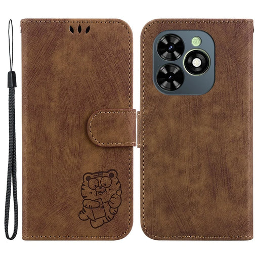 For Infinix Smart 8 4G / Smart 8 HD 4G / Hot 40i Leather Case Cute Tiger Imprint Phone Cover - Brown - 1