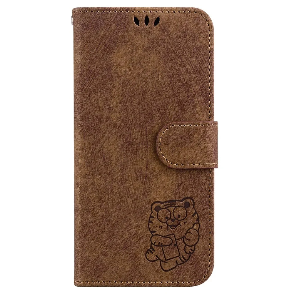 For Infinix Smart 8 4G / Smart 8 HD 4G / Hot 40i Leather Case Cute Tiger Imprint Phone Cover - Brown - 7