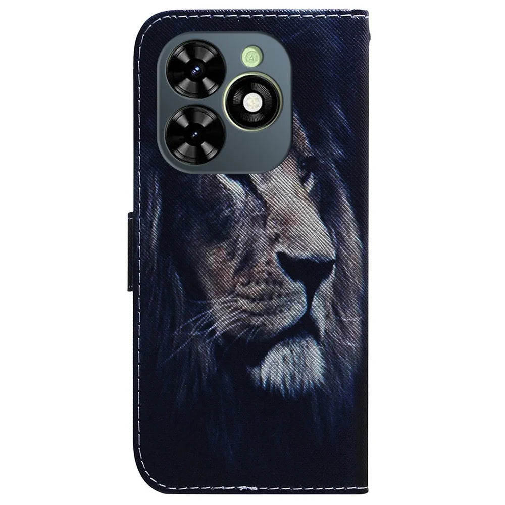 For Infinix Smart 8 4G / Smart 8 HD 4G / Hot 40i Cover Pattern Printing Leather Stand Phone Case - Lion - 7