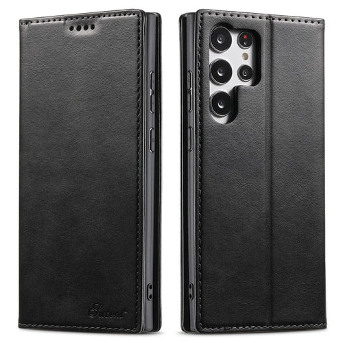 SUTENI For Samsung Galaxy S24 Ultra Case Magnetic Closing Flip Leather Phone Cover - Black - 1