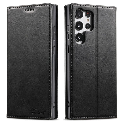 SUTENI For Samsung Galaxy S24 Ultra Case Magnetic Closing Flip Leather Phone Cover - Black - 1