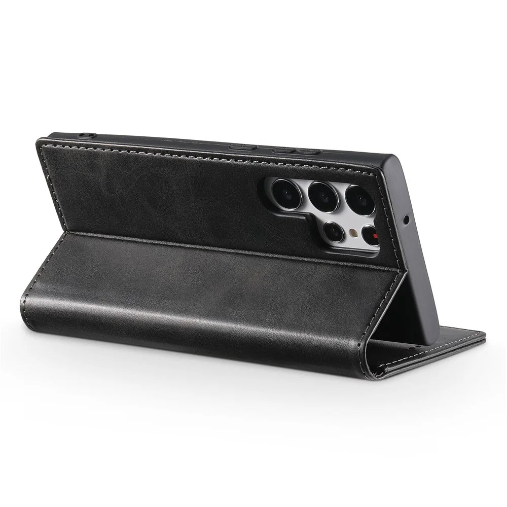 SUTENI For Samsung Galaxy S24 Ultra Case Magnetic Closing Flip Leather Phone Cover - Black - 3