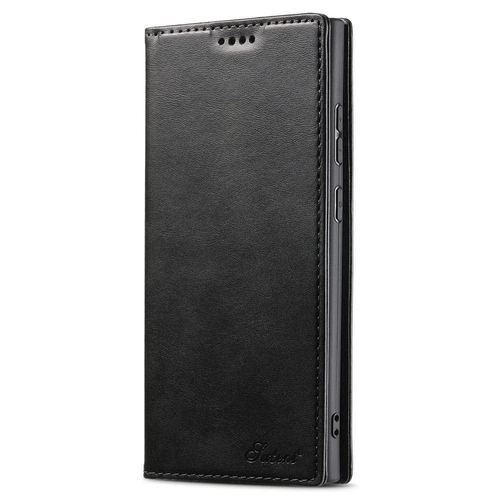 SUTENI For Samsung Galaxy S24 Ultra Case Magnetic Closing Flip Leather Phone Cover - Black - 5