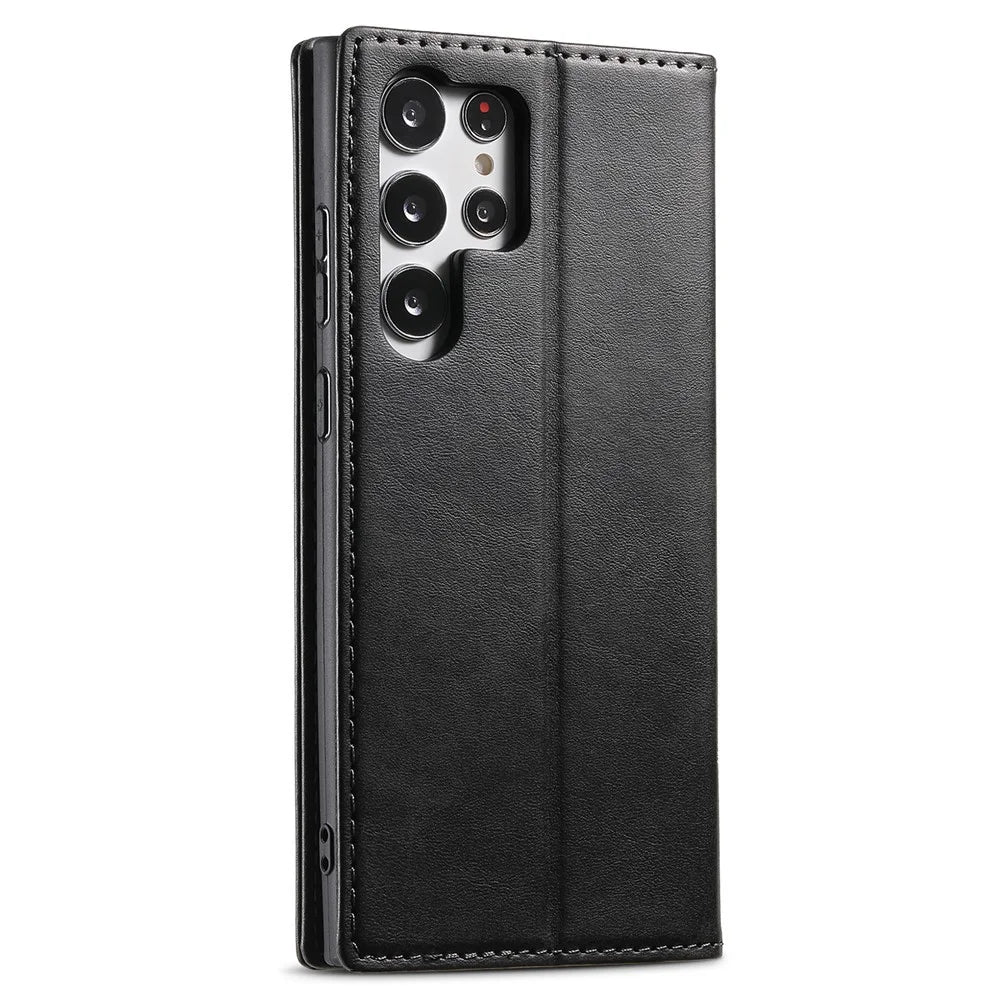 SUTENI For Samsung Galaxy S24 Ultra Case Magnetic Closing Flip Leather Phone Cover - Black - 6