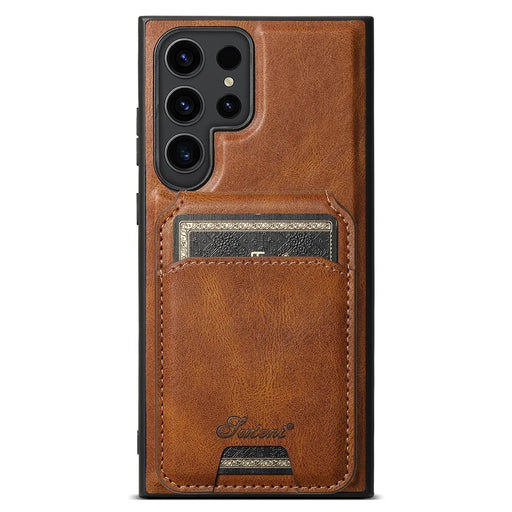 SUTENI H15 For Samsung Galaxy S24 Ultra Magnetic Case Detachable Card Holder Phone Cover - Brown - 1