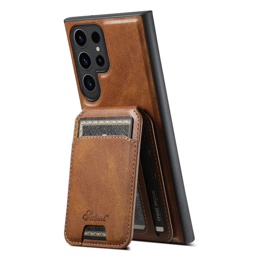 SUTENI H15 For Samsung Galaxy S24 Ultra Magnetic Case Detachable Card Holder Phone Cover - Brown - 2