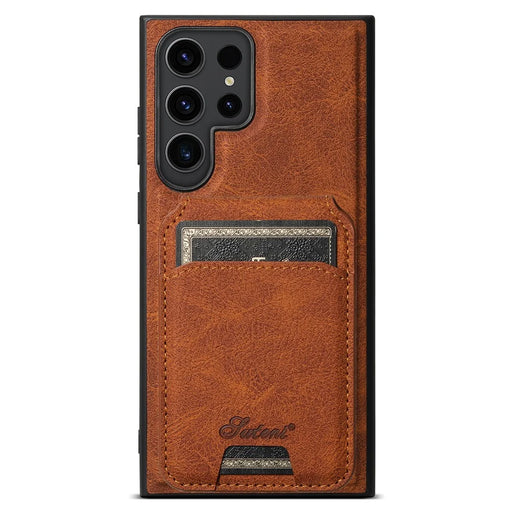 SUTENI H16 For Samsung Galaxy S24 Ultra Kickstand Phone Case Detachable Magnetic Card Holder - Khaki - 1
