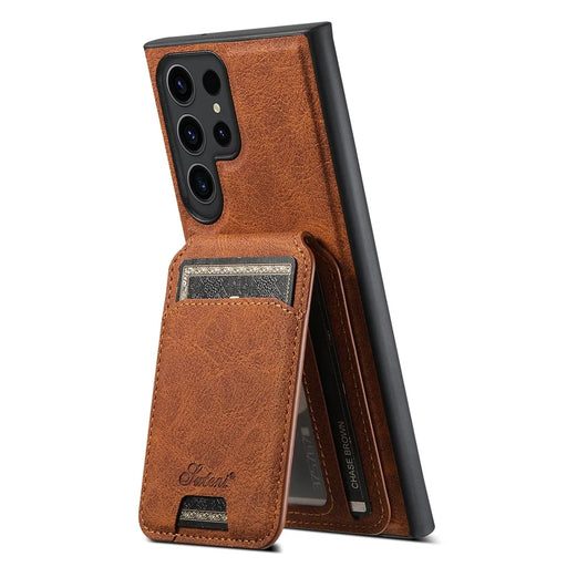 SUTENI H16 For Samsung Galaxy S24 Ultra Kickstand Phone Case Detachable Magnetic Card Holder - Khaki - 2
