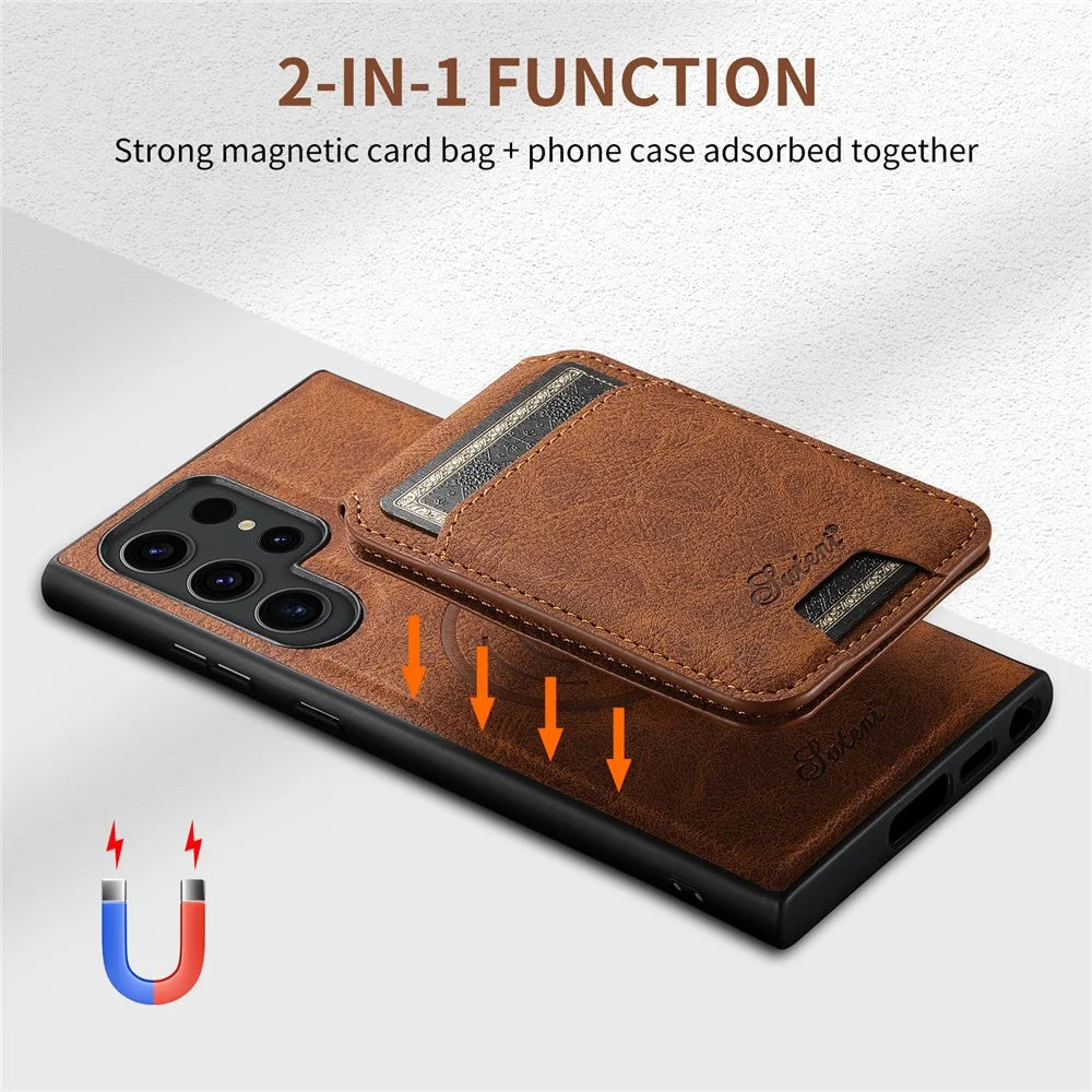 SUTENI H16 For Samsung Galaxy S24 Ultra Kickstand Phone Case Detachable Magnetic Card Holder - Khaki - 4