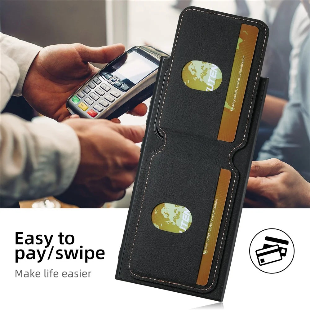 SUTENI H02 For Samsung Galaxy S24 Ultra Case Card Slots Phone Kickstand Cover - Black - 6