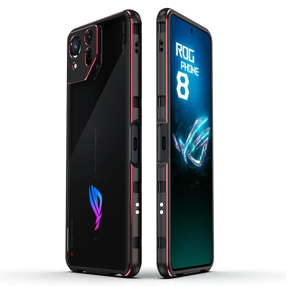 For Asus ROG Phone 8 5G / Phone 8 Pro 5G Bumper Case Phone Metal Frame with Camera Lens Cover - Black+Red - 1