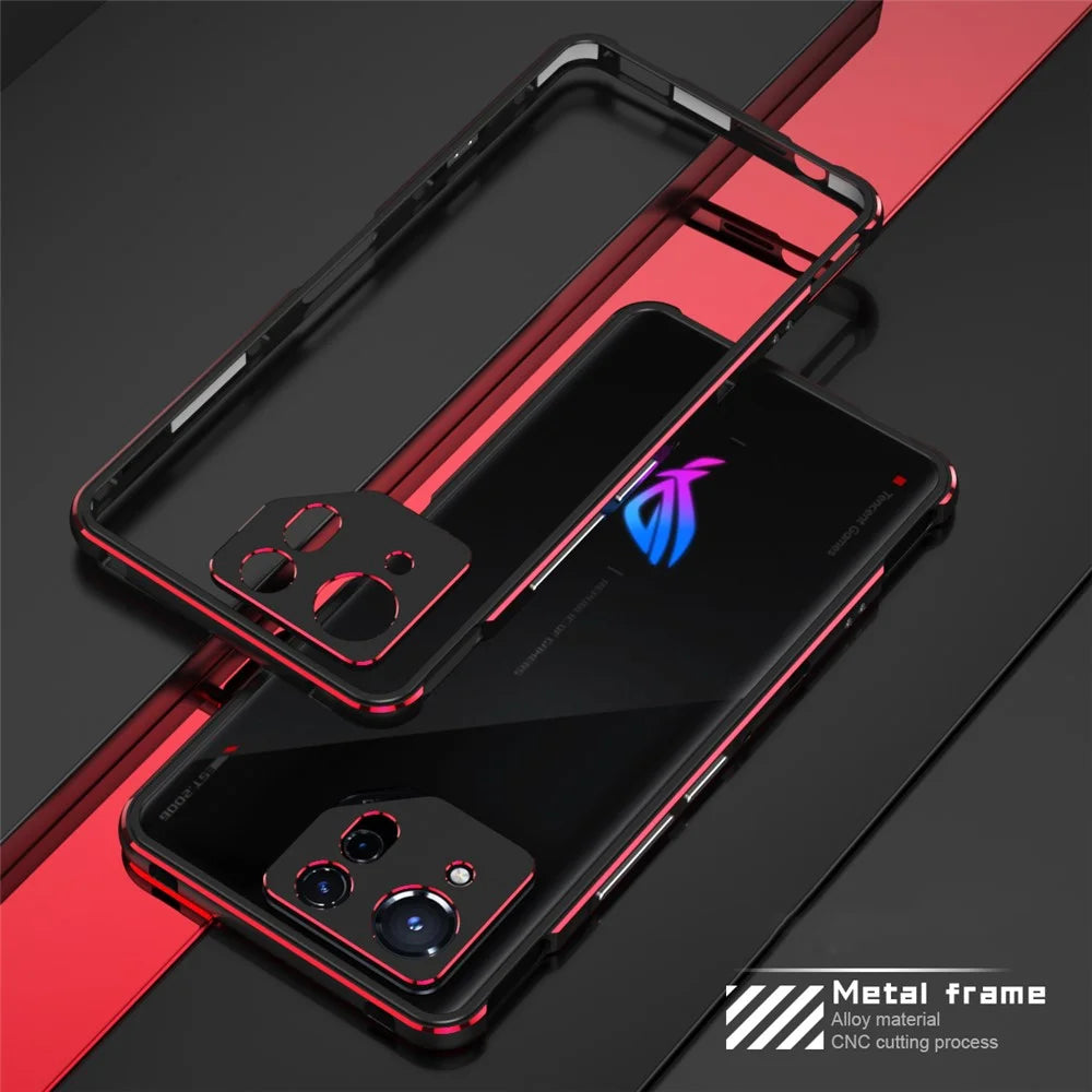 For Asus ROG Phone 8 5G / Phone 8 Pro 5G Bumper Case Phone Metal Frame with Camera Lens Cover - Black+Red - 2