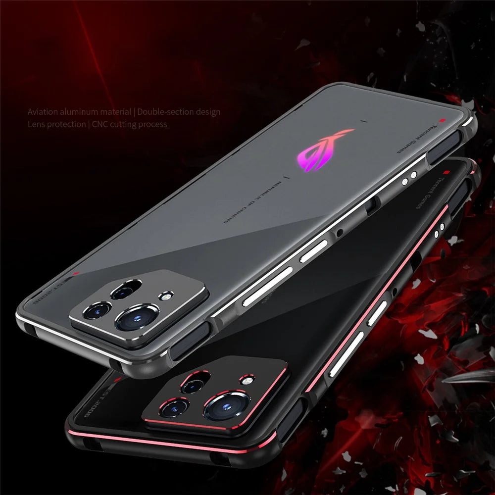 For Asus ROG Phone 8 5G / Phone 8 Pro 5G Bumper Case Phone Metal Frame with Camera Lens Cover - Black+Red - 3