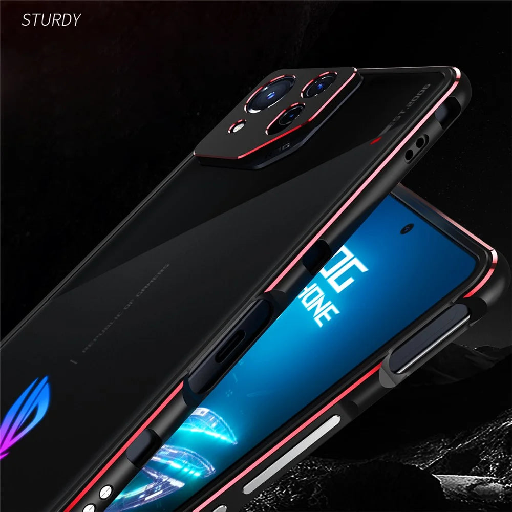 For Asus ROG Phone 8 5G / Phone 8 Pro 5G Bumper Case Phone Metal Frame with Camera Lens Cover - Black+Red - 4