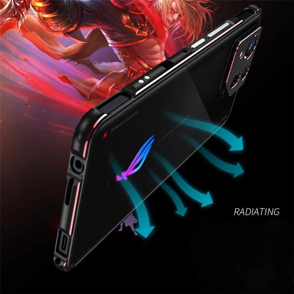 For Asus ROG Phone 8 5G / Phone 8 Pro 5G Bumper Case Phone Metal Frame with Camera Lens Cover - Black+Red - 5