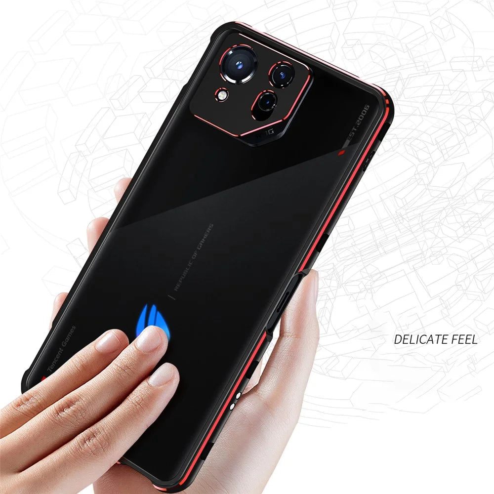 For Asus ROG Phone 8 5G / Phone 8 Pro 5G Bumper Case Phone Metal Frame with Camera Lens Cover - Black+Red - 6