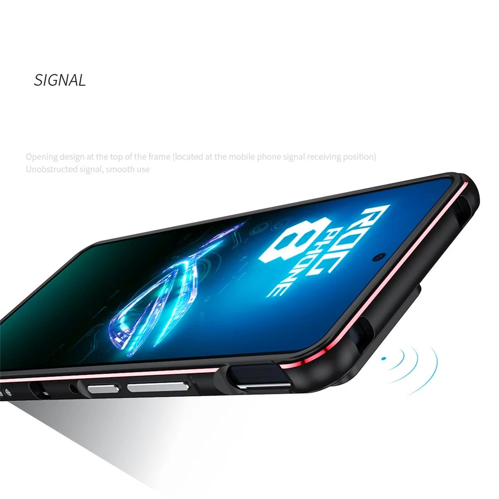 For Asus ROG Phone 8 5G / Phone 8 Pro 5G Bumper Case Phone Metal Frame with Camera Lens Cover - Black+Red - 7
