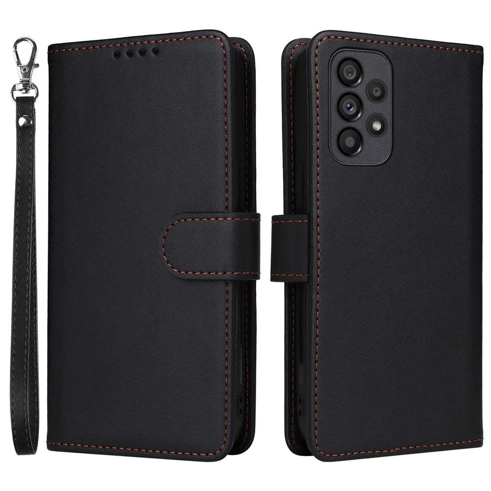 For Samsung Galaxy A73 5G Magnetic Case BETOPNICE Detachable PU Leather Phone Cover with Strap - Black - 1
