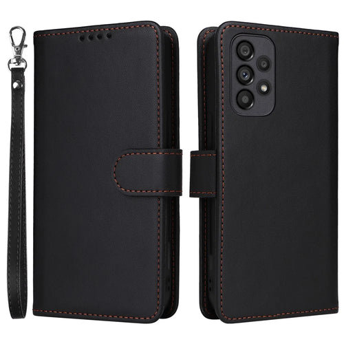 For Samsung Galaxy A73 5G Magnetic Case BETOPNICE Detachable PU Leather Phone Cover with Strap - Black - 1