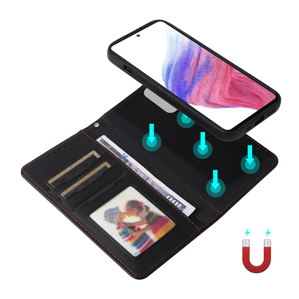 For Samsung Galaxy A73 5G Magnetic Case BETOPNICE Detachable PU Leather Phone Cover with Strap - Black - 3