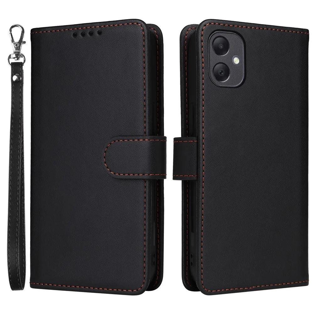 For Samsung Galaxy A05 4G Magnetic Case BETOPNICE Detachable PU Leather Phone Cover with Strap - Black - 1