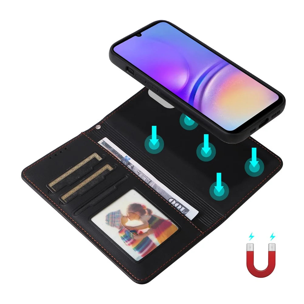 For Samsung Galaxy A05 4G Magnetic Case BETOPNICE Detachable PU Leather Phone Cover with Strap - Black - 3
