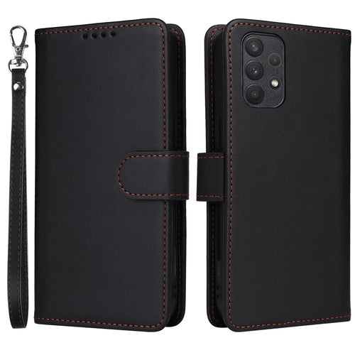 For Samsung Galaxy A32 4G (EU) Magnetic Case BETOPNICE Detachable PU Leather Phone Cover with Strap - Black - 1