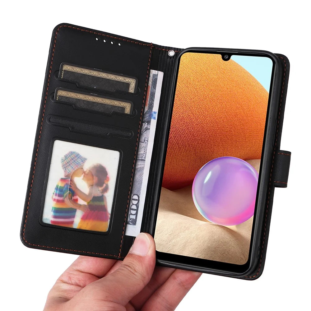 For Samsung Galaxy A32 4G (EU) Magnetic Case BETOPNICE Detachable PU Leather Phone Cover with Strap - Black - 3