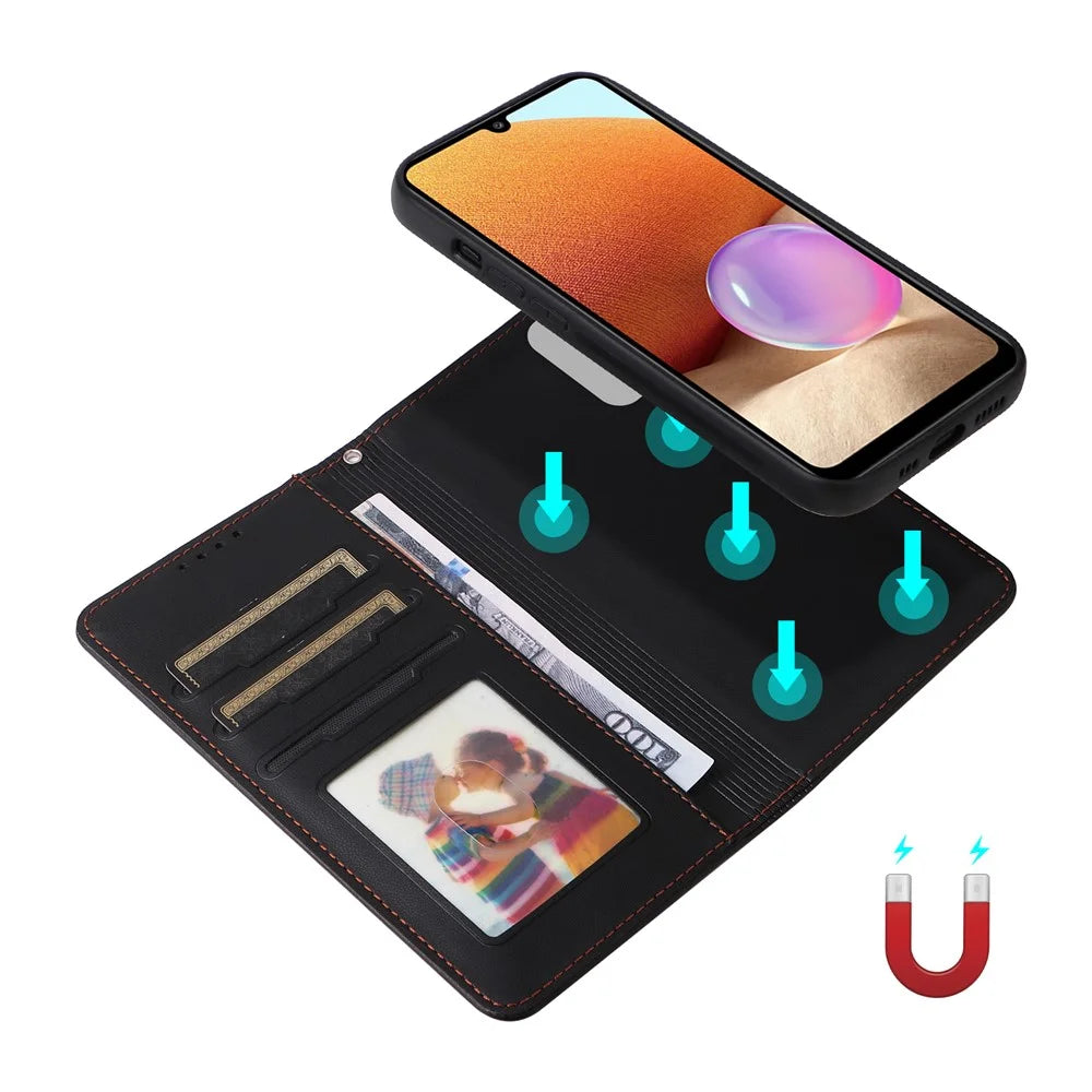 For Samsung Galaxy A32 4G (EU) Magnetic Case BETOPNICE Detachable PU Leather Phone Cover with Strap - Black - 4