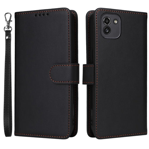 For Samsung Galaxy A03 (164.2mm) Magnetic Case BETOPNICE Detachable PU Leather Phone Cover with Strap - Black - 1