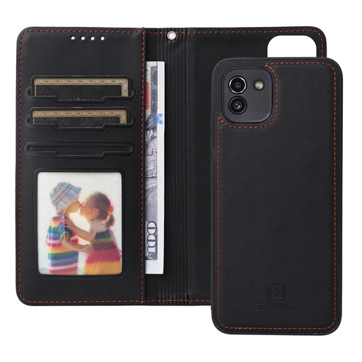 For Samsung Galaxy A03 (164.2mm) Magnetic Case BETOPNICE Detachable PU Leather Phone Cover with Strap - Black - 2