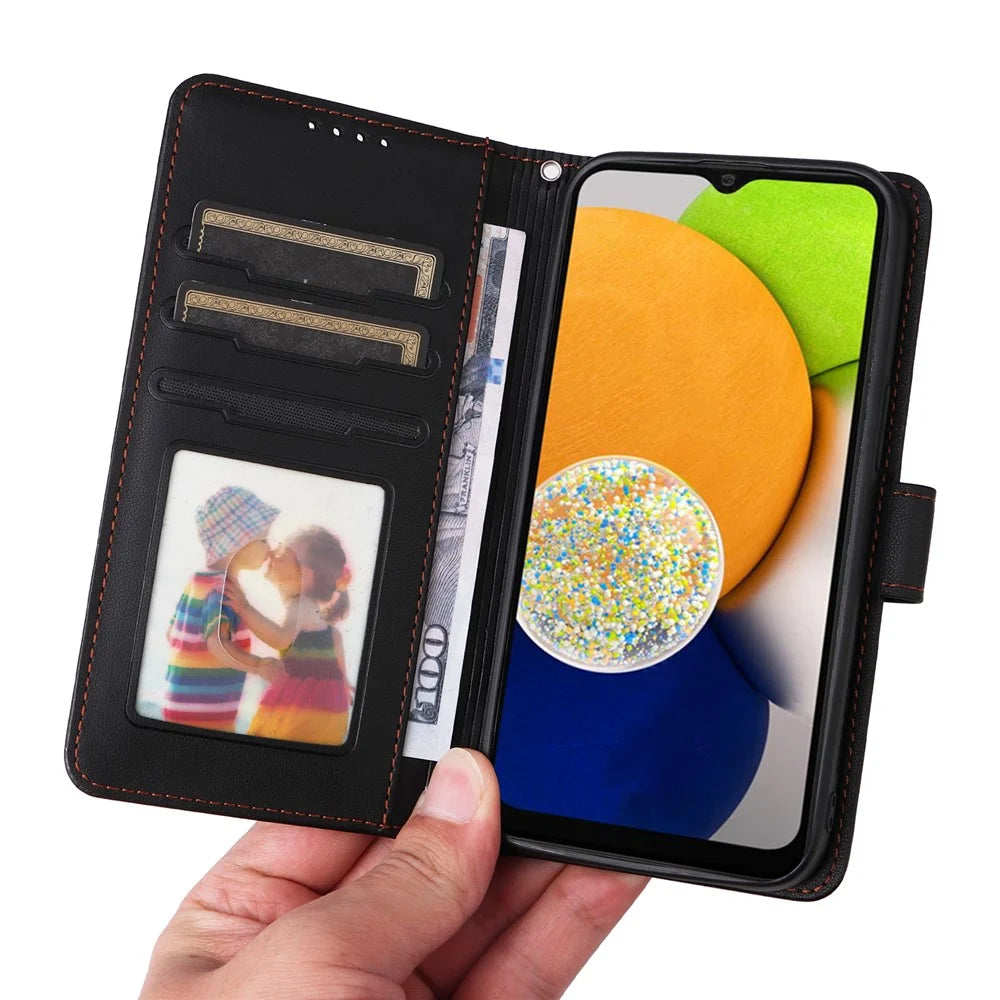 For Samsung Galaxy A03 (164.2mm) Magnetic Case BETOPNICE Detachable PU Leather Phone Cover with Strap - Black - 3