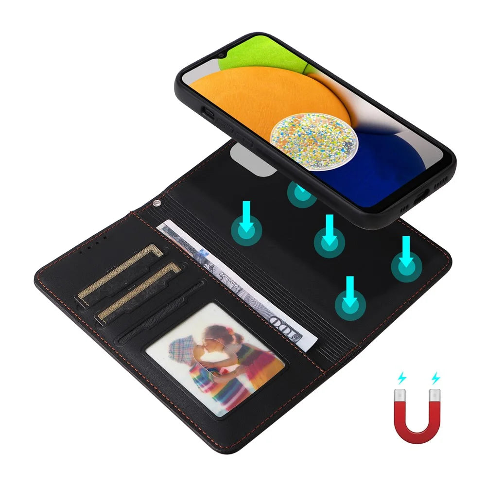For Samsung Galaxy A03 (164.2mm) Magnetic Case BETOPNICE Detachable PU Leather Phone Cover with Strap - Black - 4
