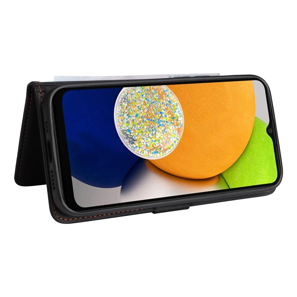 For Samsung Galaxy A03 (164.2mm) Magnetic Case BETOPNICE Detachable PU Leather Phone Cover with Strap - Black - 5