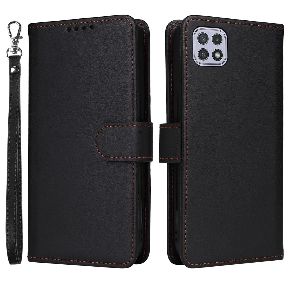 For Samsung Galaxy A22 5G (EU) Magnetic Case BETOPNICE Detachable PU Leather Phone Cover with Strap - Black - 1